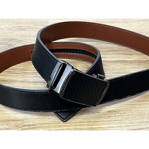 Chaoren Belt Mens Black Strap Silver Plated Adjustable Buckle Ratchet